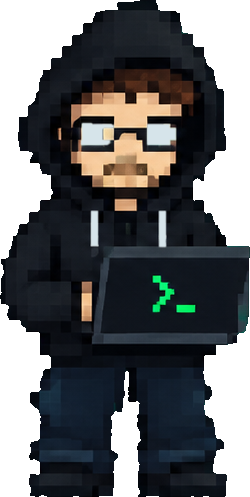 Bichon en pixel art, capuche et laptop
